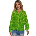 Lime Textures Macro, Tropical Fruits, Citrus Fruits, Green Lemon Texture Women s Long Sleeve Button Up Shirt