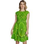 Lime Textures Macro, Tropical Fruits, Citrus Fruits, Green Lemon Texture Cap Sleeve High Waist Dress