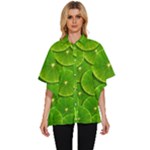 Lime Textures Macro, Tropical Fruits, Citrus Fruits, Green Lemon Texture Women s Batwing Button Up Shirt