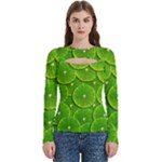Lime Textures Macro, Tropical Fruits, Citrus Fruits, Green Lemon Texture Women s Cut Out Long Sleeve T-Shirt