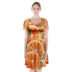 Oranges Patterns Tropical Fruits, Citrus Fruits Short Sleeve V-neck Flare Dress