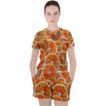 Oranges Patterns Tropical Fruits, Citrus Fruits Women s T-Shirt and Shorts Set