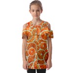 Oranges Patterns Tropical Fruits, Citrus Fruits Fold Over Open Sleeve Top