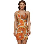 Oranges Patterns Tropical Fruits, Citrus Fruits Sleeveless Wide Square Neckline Ruched Bodycon Dress