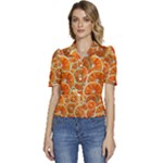 Oranges Patterns Tropical Fruits, Citrus Fruits Puffed Short Sleeve Button Up Jacket