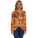 Oranges Patterns Tropical Fruits, Citrus Fruits Long Sleeve Crew Neck Pullover Top