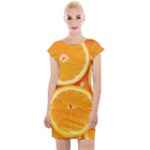 Oranges Textures, Close-up, Tropical Fruits, Citrus Fruits, Fruits Cap Sleeve Bodycon Dress