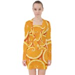 Oranges Textures, Close-up, Tropical Fruits, Citrus Fruits, Fruits V-neck Bodycon Long Sleeve Dress