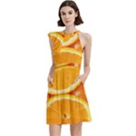 Oranges Textures, Close-up, Tropical Fruits, Citrus Fruits, Fruits Cocktail Party Halter Sleeveless Dress With Pockets