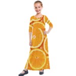 Oranges Textures, Close-up, Tropical Fruits, Citrus Fruits, Fruits Kids  Quarter Sleeve Maxi Dress