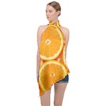 Oranges Textures, Close-up, Tropical Fruits, Citrus Fruits, Fruits Halter Asymmetric Satin Top