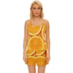 Oranges Textures, Close-up, Tropical Fruits, Citrus Fruits, Fruits Satin Pajama Short Set