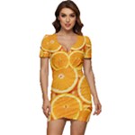 Oranges Textures, Close-up, Tropical Fruits, Citrus Fruits, Fruits Low Cut Cap Sleeve Mini Dress