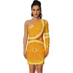 Oranges Textures, Close-up, Tropical Fruits, Citrus Fruits, Fruits Long Sleeve One Shoulder Mini Dress