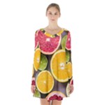 Oranges, Grapefruits, Lemons, Limes, Fruits Long Sleeve Velvet V-neck Dress