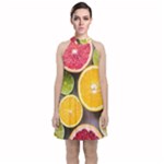 Oranges, Grapefruits, Lemons, Limes, Fruits Velvet Halter Neckline Dress 