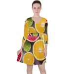 Oranges, Grapefruits, Lemons, Limes, Fruits Quarter Sleeve Ruffle Waist Dress