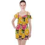 Oranges, Grapefruits, Lemons, Limes, Fruits Ruffle Cut Out Chiffon Playsuit