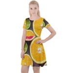 Oranges, Grapefruits, Lemons, Limes, Fruits Cap Sleeve Velour Dress 