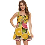 Oranges, Grapefruits, Lemons, Limes, Fruits Ruffle Edge Bra Cup Chiffon Mini Dress