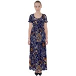 Paisley Texture, Floral Ornament Texture High Waist Short Sleeve Maxi Dress