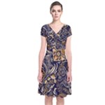 Paisley Texture, Floral Ornament Texture Short Sleeve Front Wrap Dress