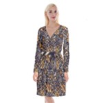 Paisley Texture, Floral Ornament Texture Long Sleeve Velvet Front Wrap Dress