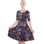 Paisley Texture, Floral Ornament Texture Quarter Sleeve A-Line Dress