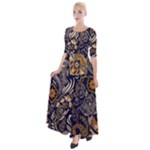 Paisley Texture, Floral Ornament Texture Half Sleeves Maxi Dress