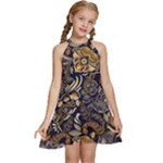 Paisley Texture, Floral Ornament Texture Kids  Halter Collar Waist Tie Chiffon Dress