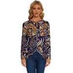 Paisley Texture, Floral Ornament Texture Long Sleeve Crew Neck Pullover Top