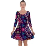 Pattern, Ornament, Motif, Colorful Quarter Sleeve Skater Dress