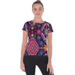 Pattern, Ornament, Motif, Colorful Short Sleeve Sports Top 