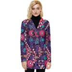 Pattern, Ornament, Motif, Colorful Button Up Hooded Coat 