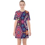 Pattern, Ornament, Motif, Colorful Sixties Short Sleeve Mini Dress