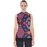 Pattern, Ornament, Motif, Colorful Mock Neck Shell Top