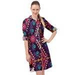 Pattern, Ornament, Motif, Colorful Long Sleeve Mini Shirt Dress
