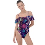 Pattern, Ornament, Motif, Colorful Frill Detail One Piece Swimsuit