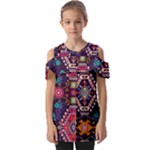 Pattern, Ornament, Motif, Colorful Fold Over Open Sleeve Top