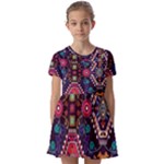 Pattern, Ornament, Motif, Colorful Kids  Short Sleeve Pinafore Style Dress