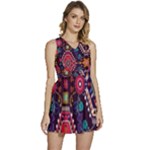 Pattern, Ornament, Motif, Colorful Sleeveless High Waist Mini Dress