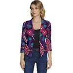 Pattern, Ornament, Motif, Colorful Women s Casual 3/4 Sleeve Spring Jacket
