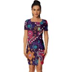 Pattern, Ornament, Motif, Colorful Fitted Knot Split End Bodycon Dress