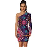 Pattern, Ornament, Motif, Colorful Long Sleeve One Shoulder Mini Dress