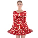 Patterns, Corazones, Texture, Red, Long Sleeve Skater Dress