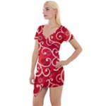 Patterns, Corazones, Texture, Red, Short Sleeve Asymmetric Mini Dress