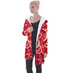 Patterns, Corazones, Texture, Red, Longline Hooded Cardigan