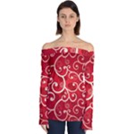 Patterns, Corazones, Texture, Red, Off Shoulder Long Sleeve Top