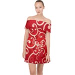 Patterns, Corazones, Texture, Red, Off Shoulder Chiffon Dress