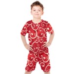 Patterns, Corazones, Texture, Red, Kids  T-Shirt and Shorts Set